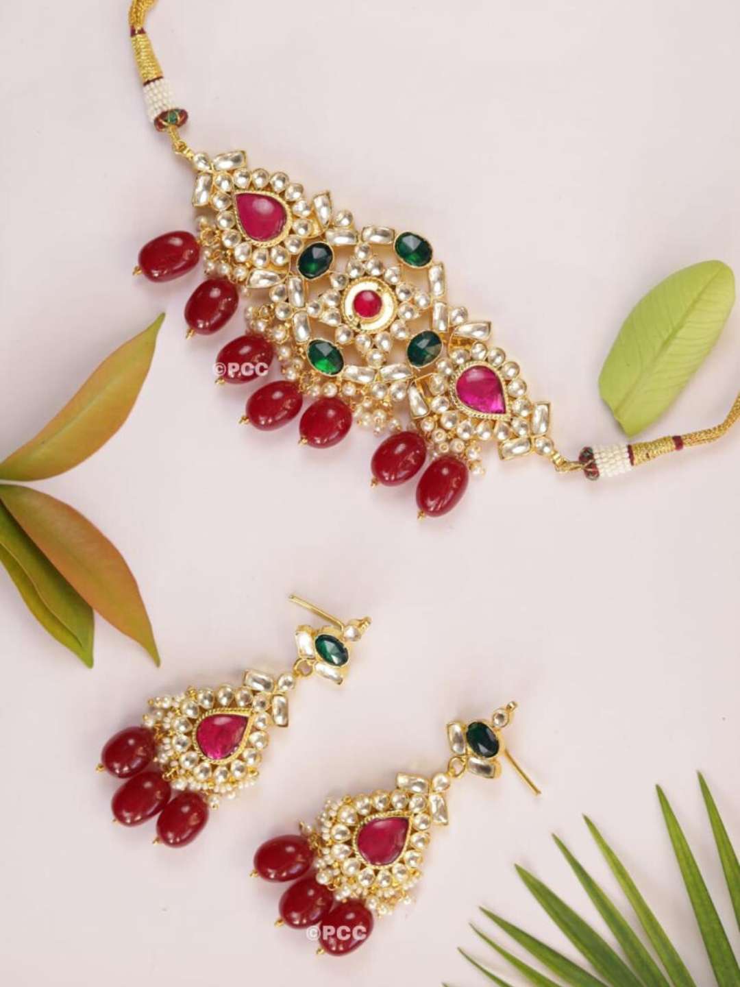 Ishhaara Red Traditional Matt Finish Necklace