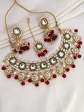 Ishhaara Red Traditional Square Shaped Kundan Studded Choker