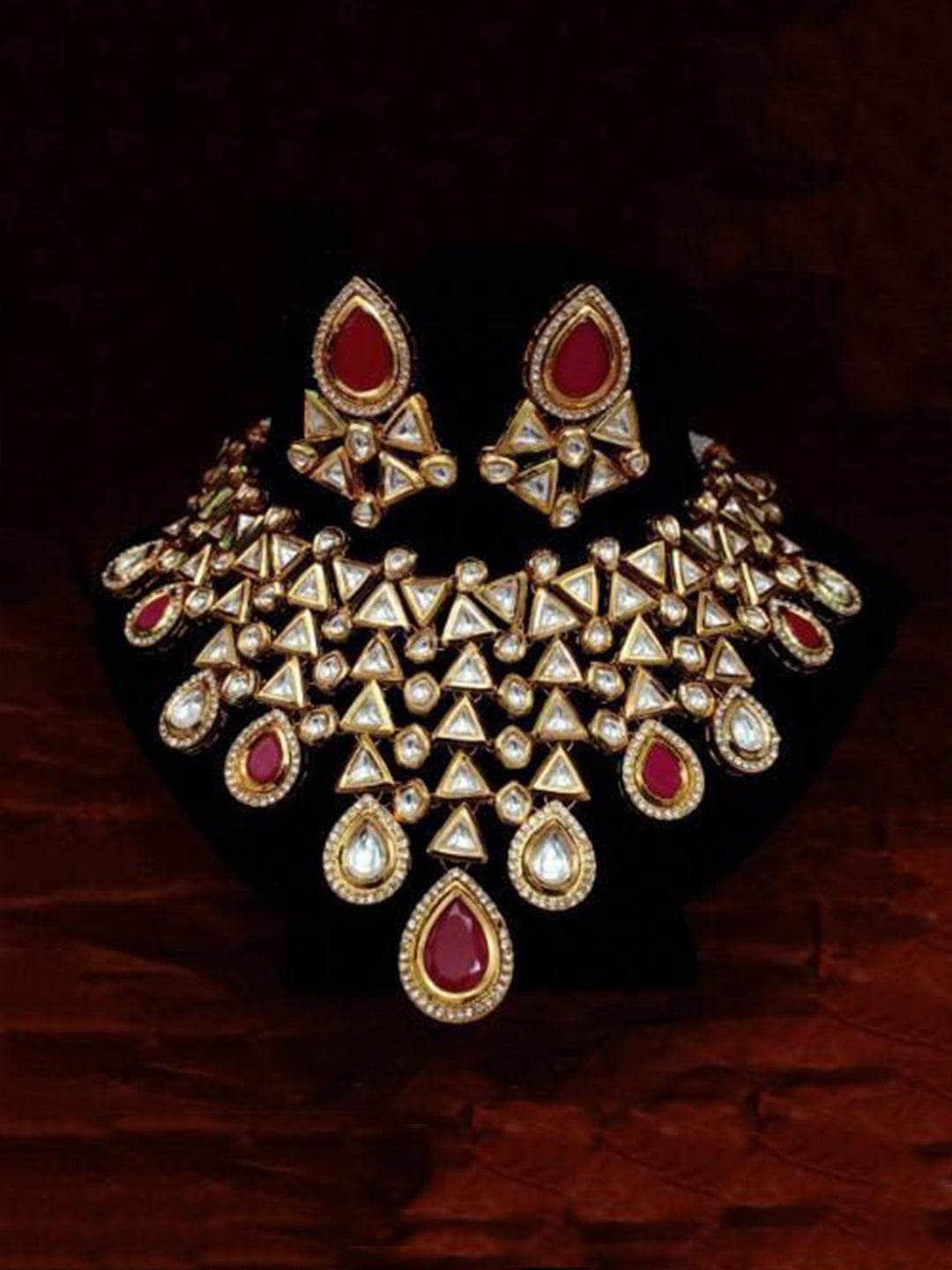 Ishhaara Triangular Drop Tassel Necklace And Earring Set