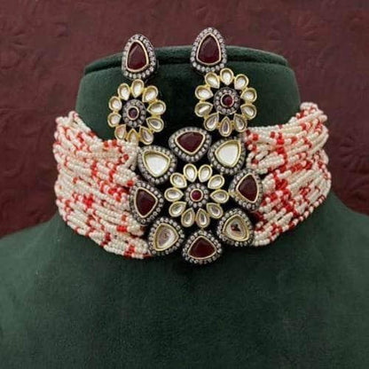 Ishhaara Triangular Moti Choker And Earring Set