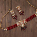 Ishhaara Red Triple Square Choker Necklace Set