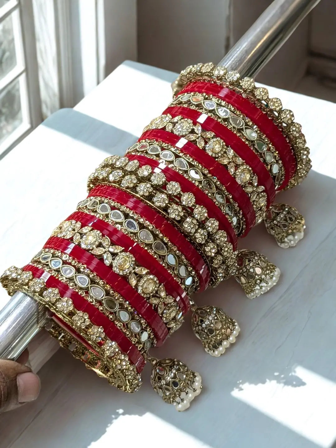 Ishhaara Pink Uncut Kundan American Diamond Bangles Set