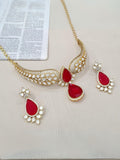 Ishhaara Red Uncut Polki Studded Designer Necklace