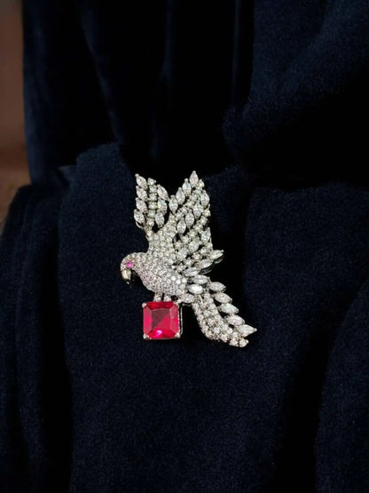 Ishhaara Red Victorian Bird Shaped Groom Brooch
