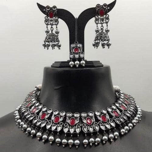 Ishhaara Red Victorian Grey Pearls Set