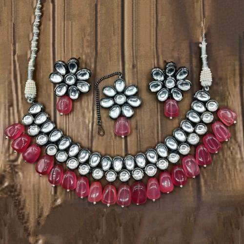 Ishhaara Red Victorian Kundan Necklace Set