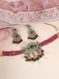 Ishhaara Red Victorian Peacock Shaped Kundan Necklace