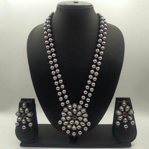 Ishhaara Red Victorian Pearl Pendant Necklace Set