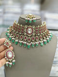Ishhaara Red Victorian Polish Oval Shaped Center Stone Studded Choker