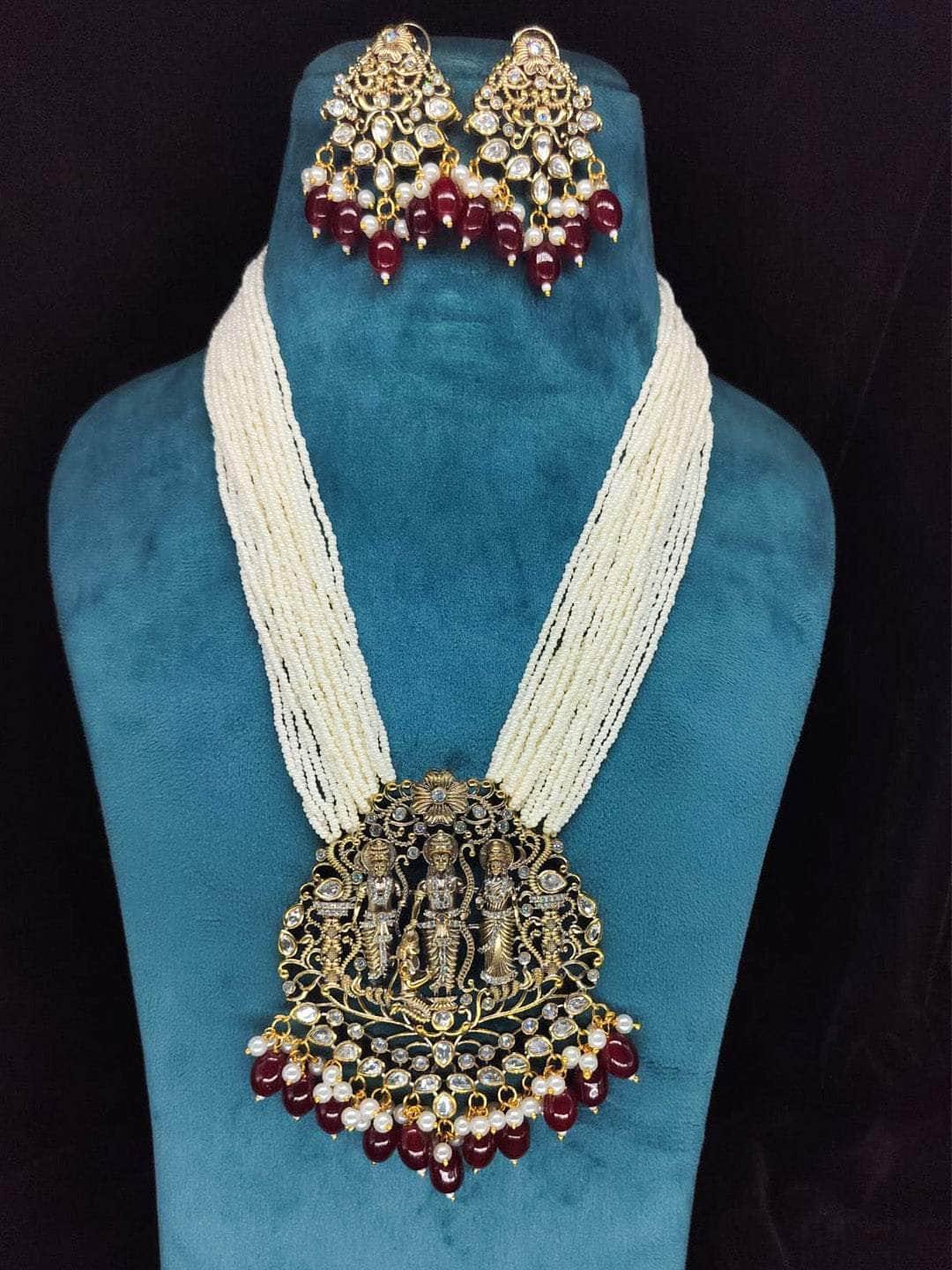 Ishhaara Victorian Style Long Temple Pendant Necklace Set
