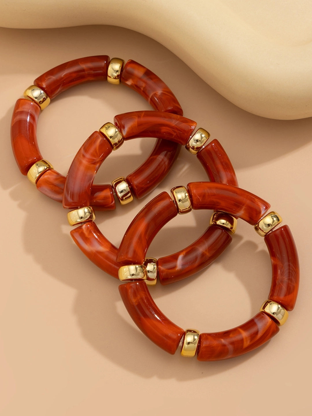Ishhaara Red Vintage Acrylic Bamboo Beads Bracelet