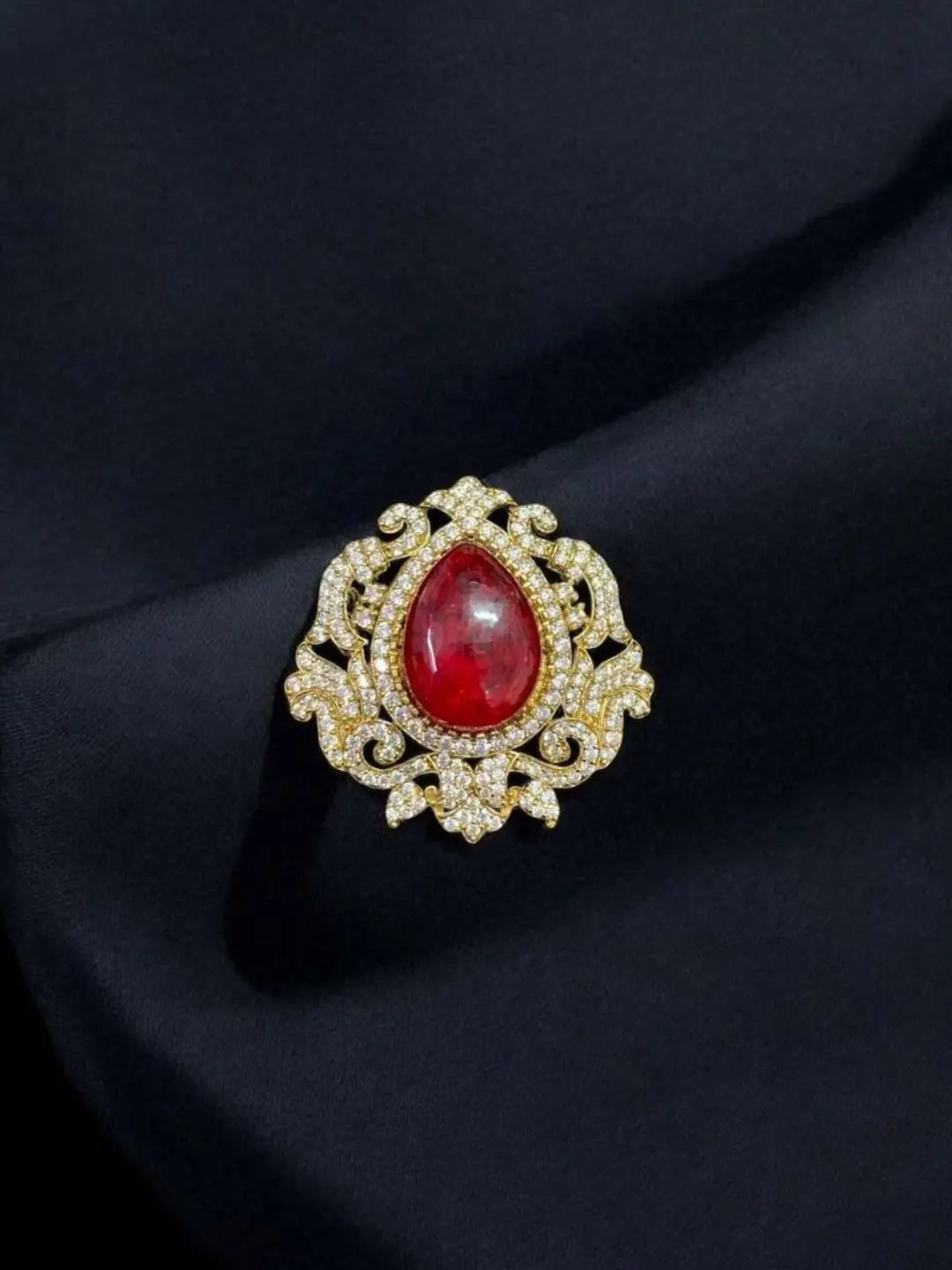 Ishhaara Red Vintage Moonstone Style Brooch