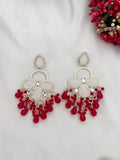 Ishhaara Red White Gold Plated Kundan Classic Drop Earrings