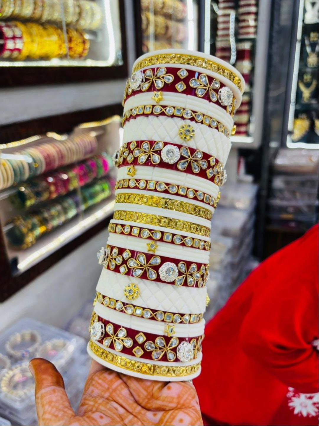Ishhaara Kundan White and Red Bangle Set — handcrafted Indian jewellery