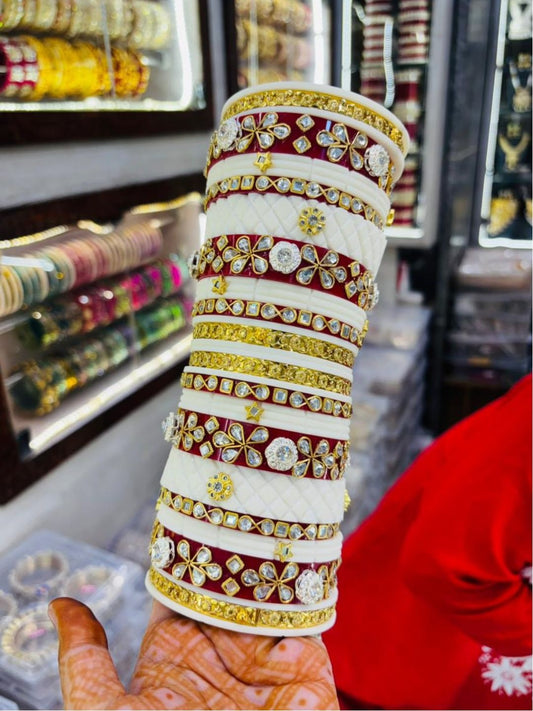 Ishhaara Kundan White and Red Bangle Set — handcrafted Indian jewellery