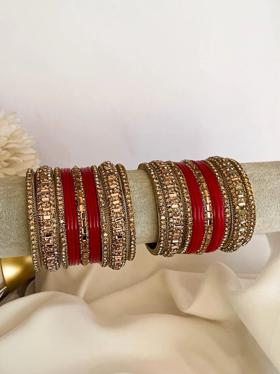 Ishhaara Red Zircon Gemstone Studded Traditional Bangle Set