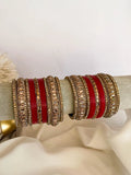 Ishhaara Red Zircon Gemstone Studded Traditional Bangle Set