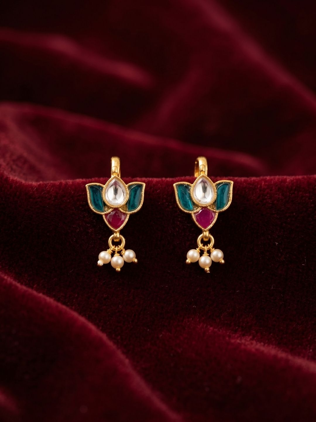 Ishhaara Regal Bloom Lotus Pearl Ear Cuffs