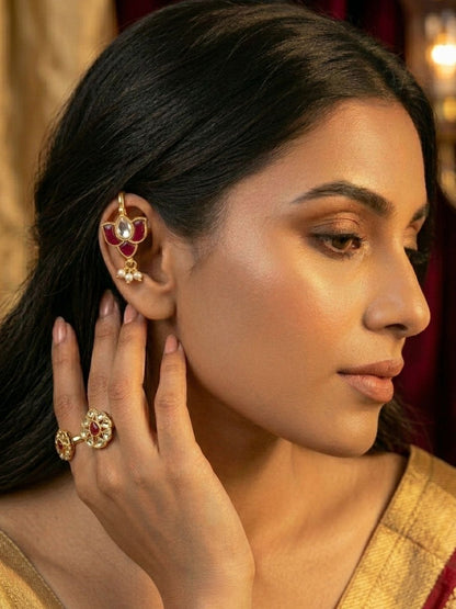 Ishhaara Regal Bloom Lotus Pearl Ear Cuffs