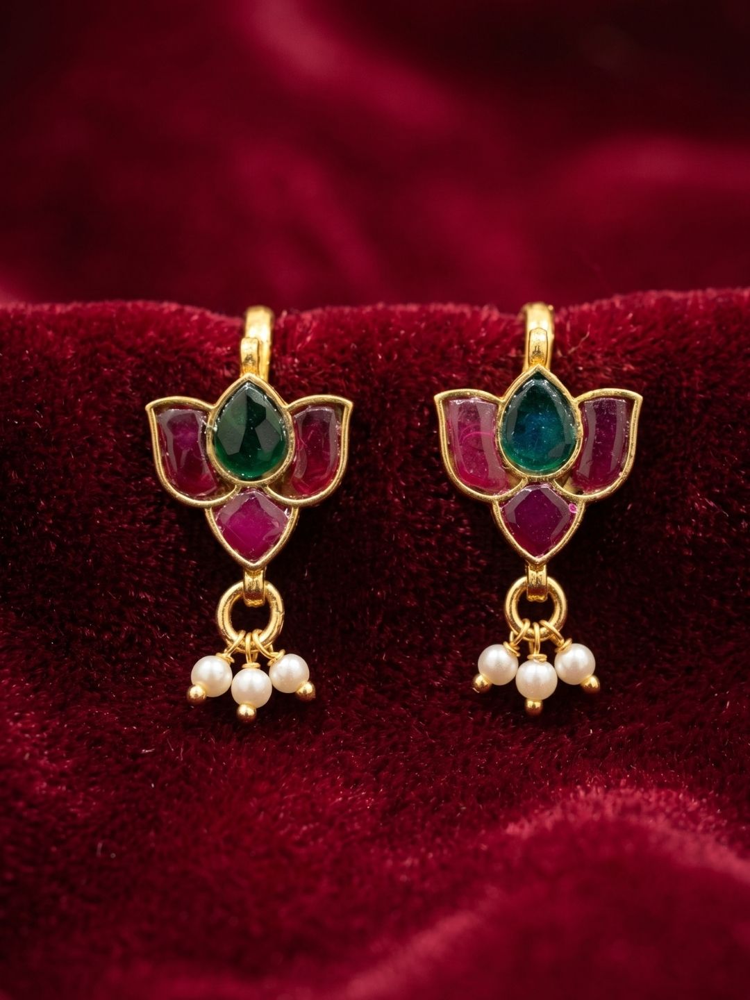 Ishhaara Regal Bloom Lotus Pearl Ear Cuffs