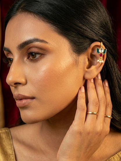 Ishhaara Regal Bloom Lotus Pearl Ear Cuffs