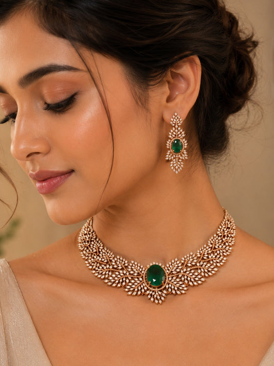 Ishhaara Regal Crown Diamond Necklace Set