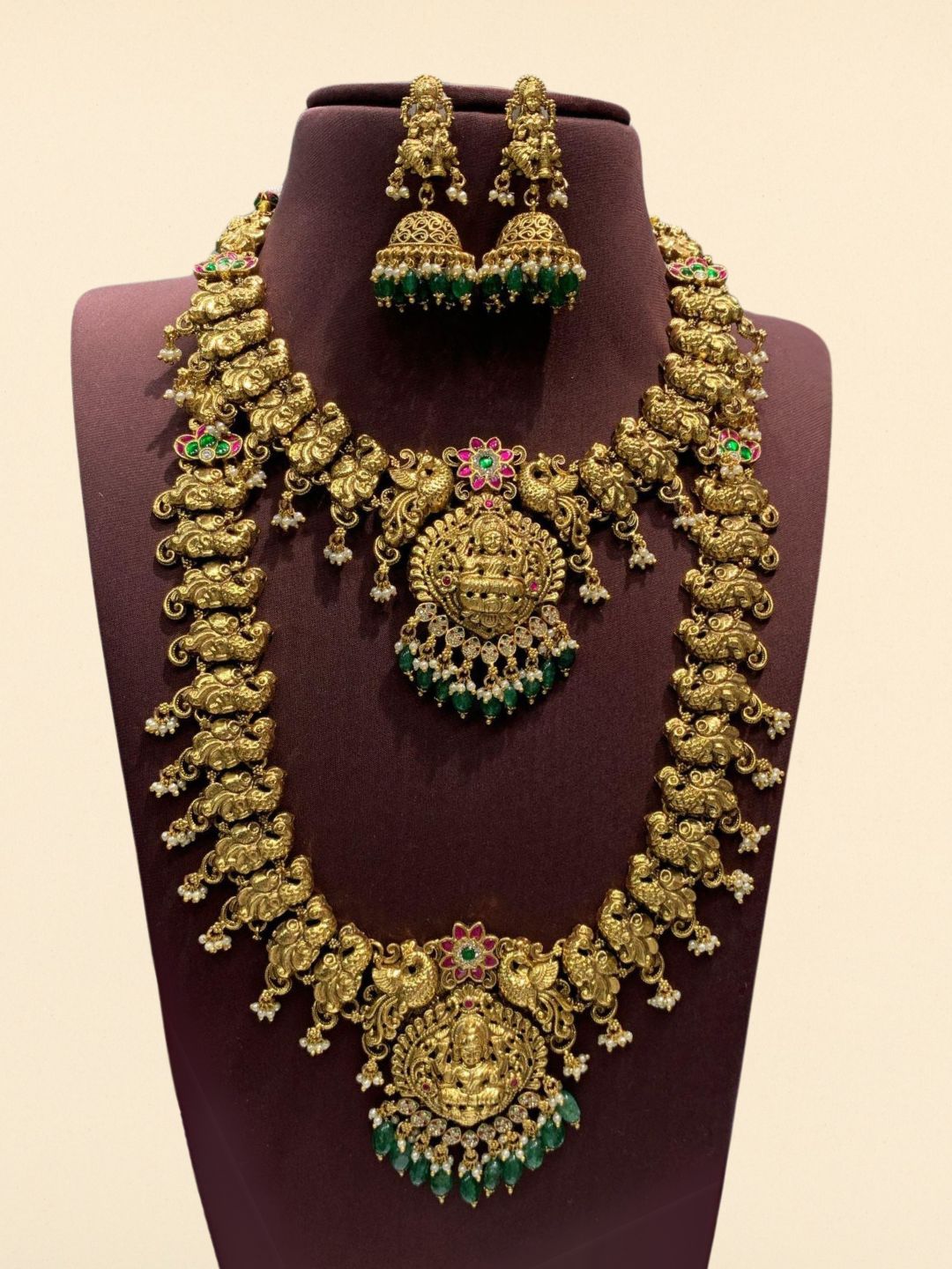 Ishhaara Regal Jadau Lakshmi Peacock Designed Short And Long Necklace