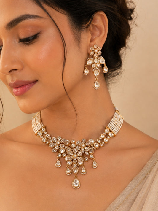Ishhaara Regal Mossanite Polki Necklace