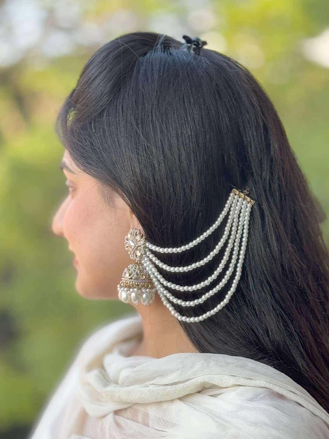 Ishhaara Reverse Ad Kundan Studded Jhumkas With Sahara Earchain