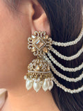 Ishhaara Reverse Ad Kundan Studded Jhumkas With Sahara Earchain