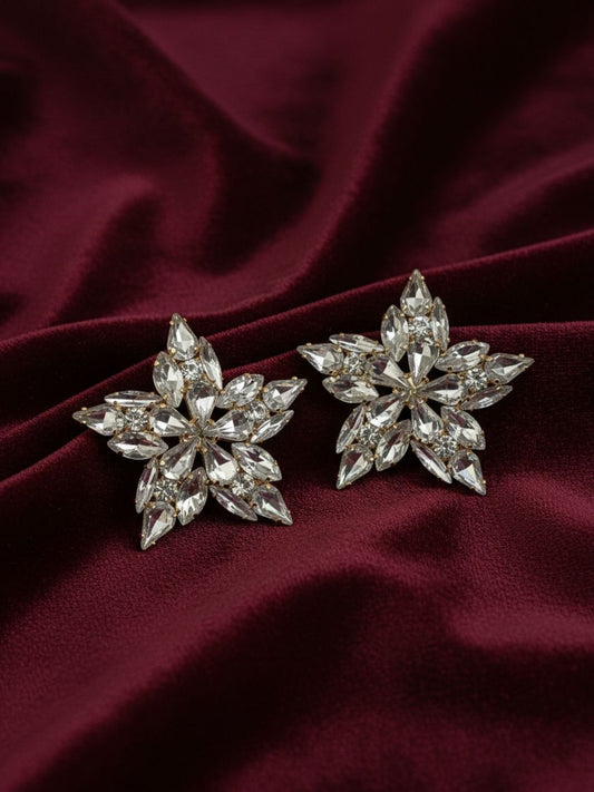 Ishhaara Rhinestone Multi Dimensional Flower Earrings