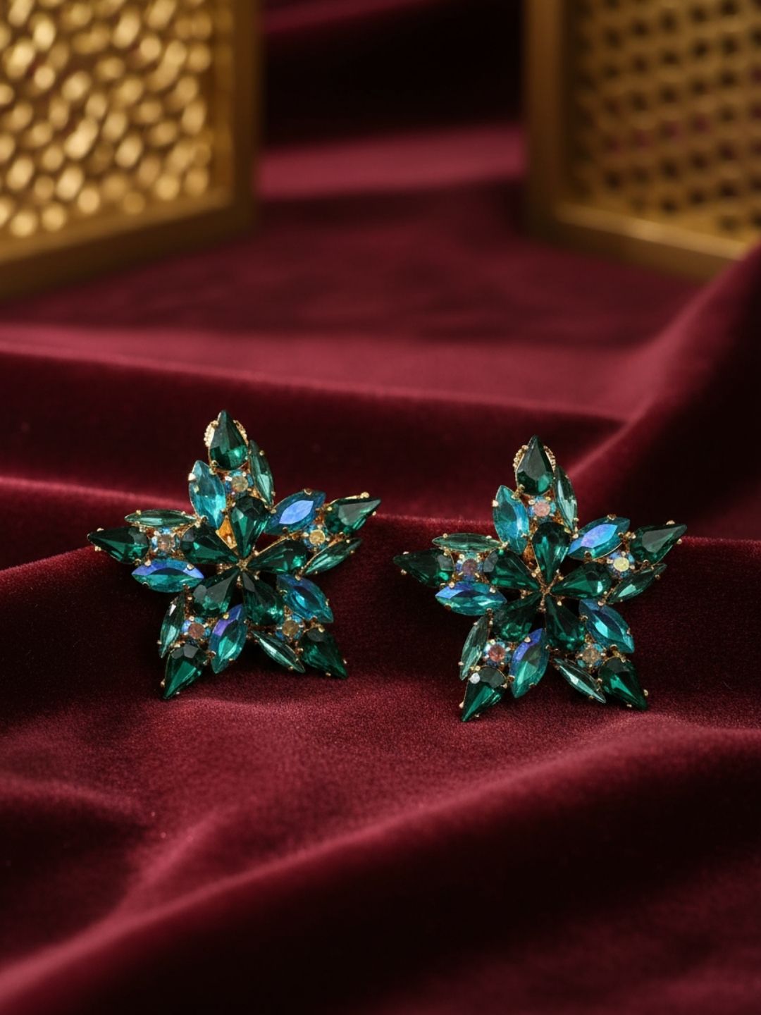 Ishhaara Rhinestone Multi Dimensional Flower Earrings