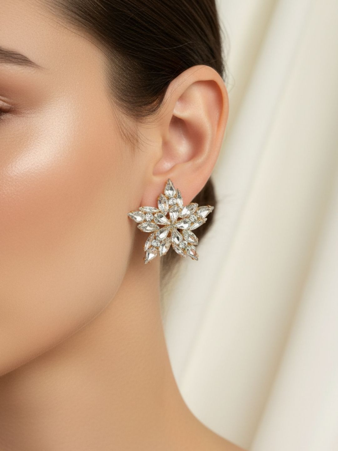 Ishhaara Rhinestone Multi Dimensional Flower Earrings