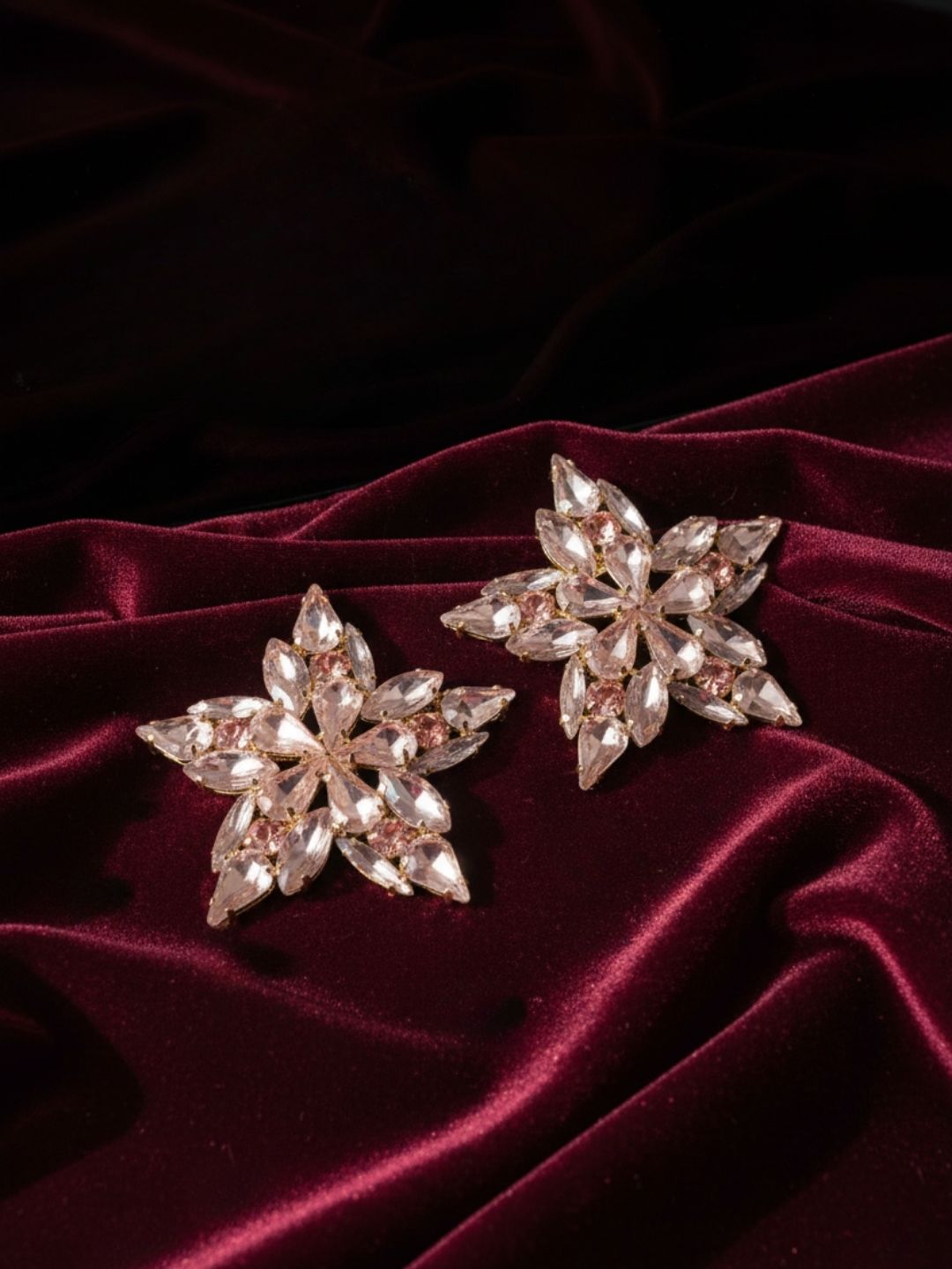 Ishhaara Rhinestone Multi Dimensional Flower Earrings