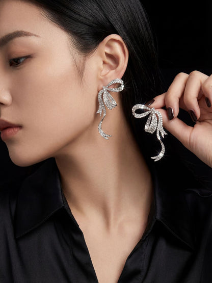 Ishhaara Rhinstone Ribbon Like Bow Earrings