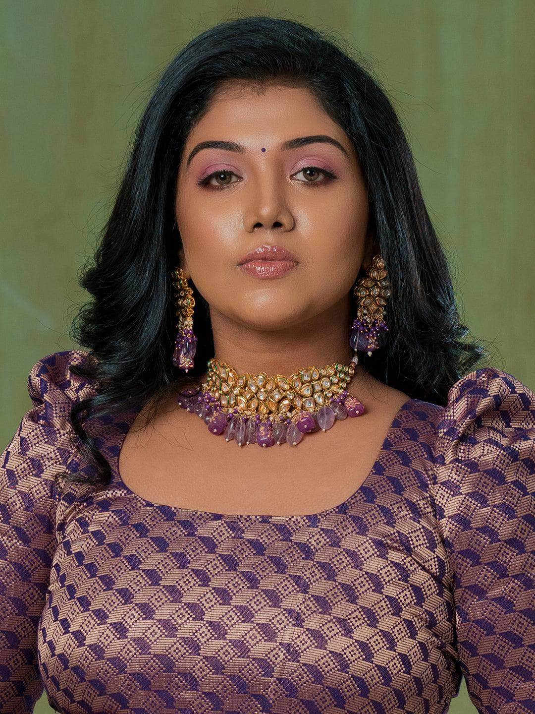 Ishhaara Rithvika In Semi Precious Center Stone Choker And Earring Set