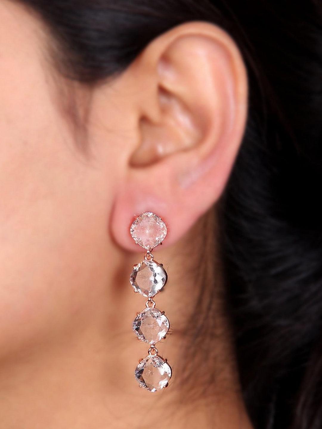 Ishhaara Embellish Long Earrings Rose Gold