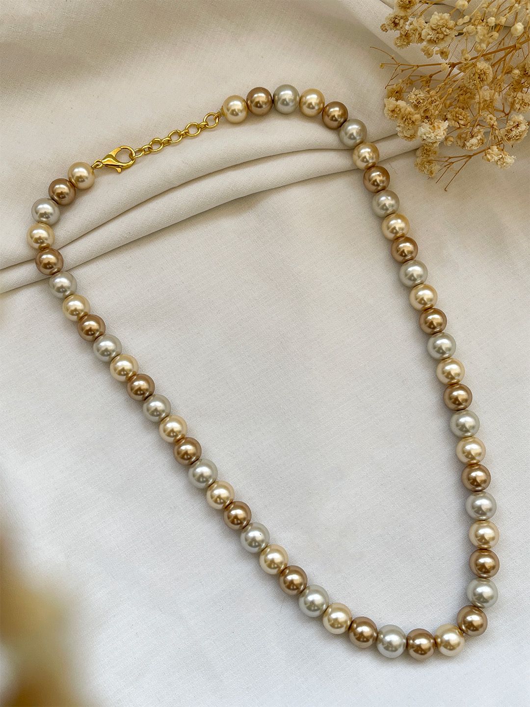 Ishhaara Rose Gold Single Line Multicolored Shell Pearl Necklace