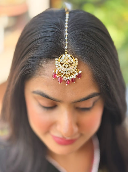 Ishhaara Rose Pink Gold Plated Kundan Teeka