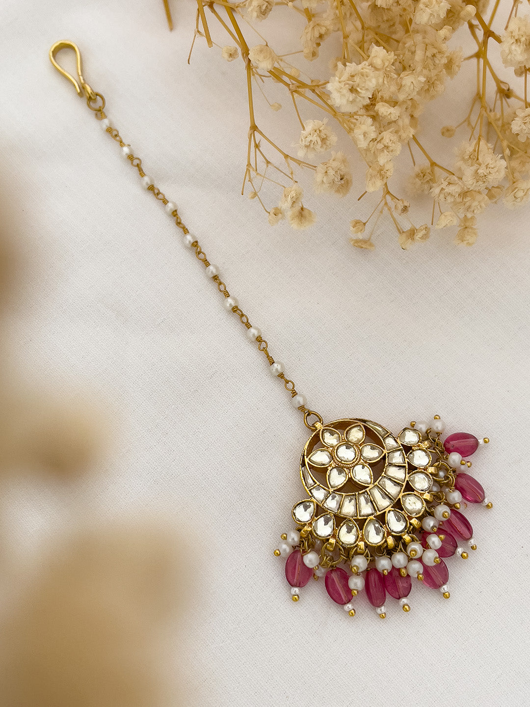 Ishhaara Rose Pink Gold Plated Kundan Teeka