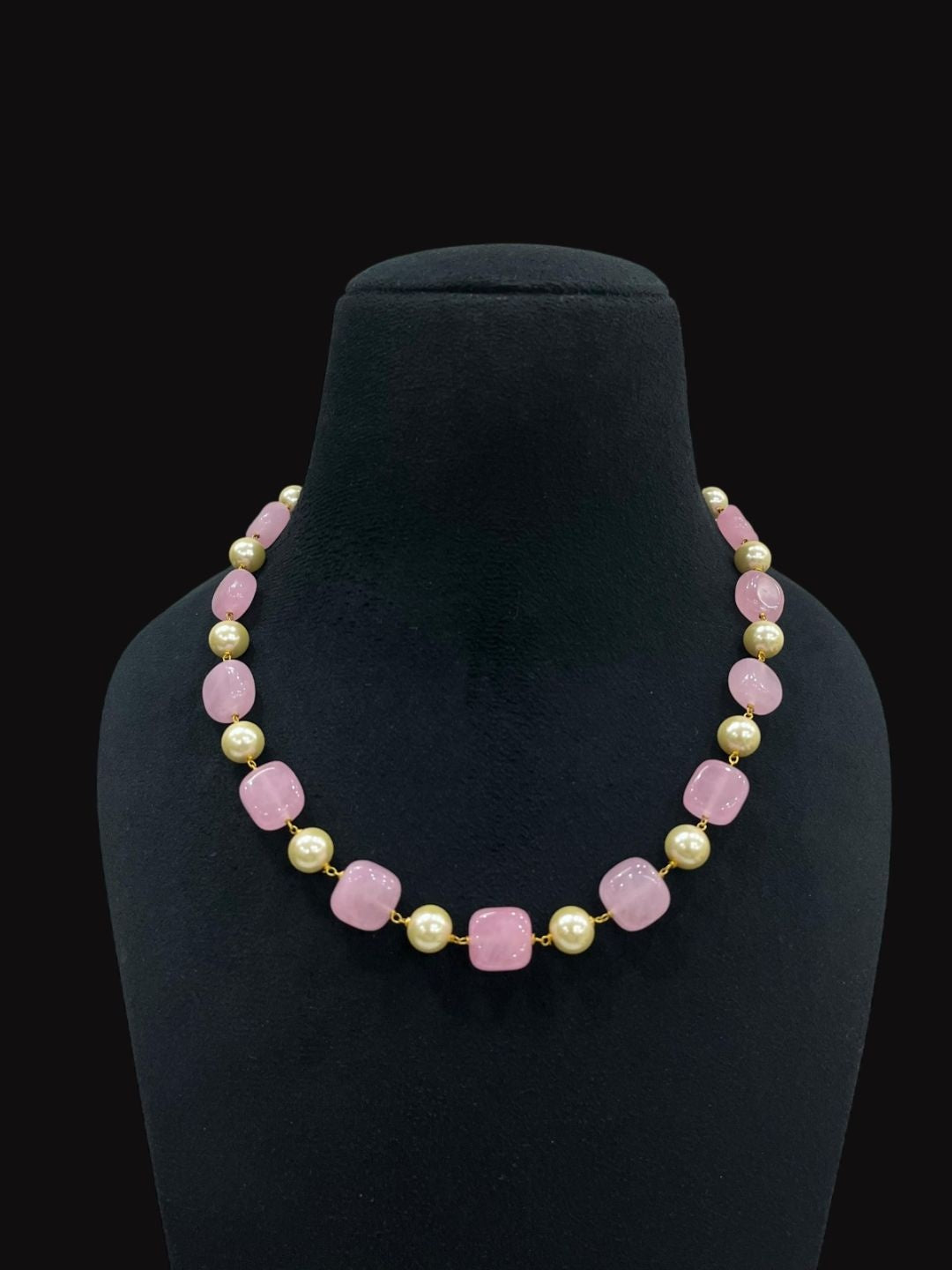 Ishhaara Rose Quartz and Pearl Temple Necklace — handcrafted Indian jewellery
