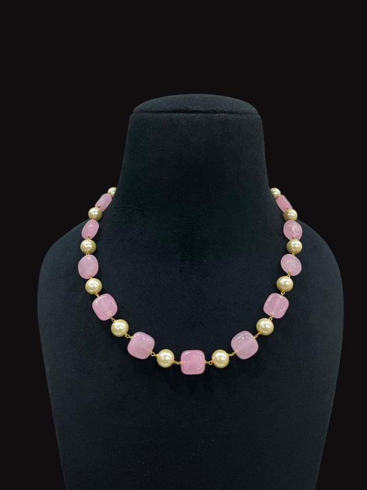 Ishhaara Rose Quartz and Pearl Temple Necklace — handcrafted Indian jewellery