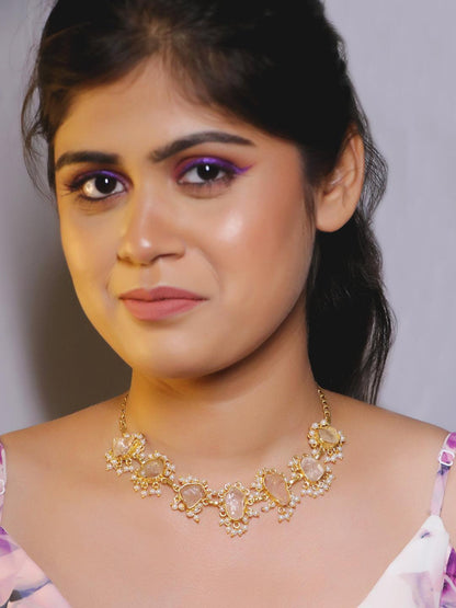 Ishhaara Rose Quartz Choker Pink