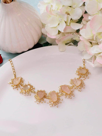 Ishhaara Rose Quartz Choker Pink