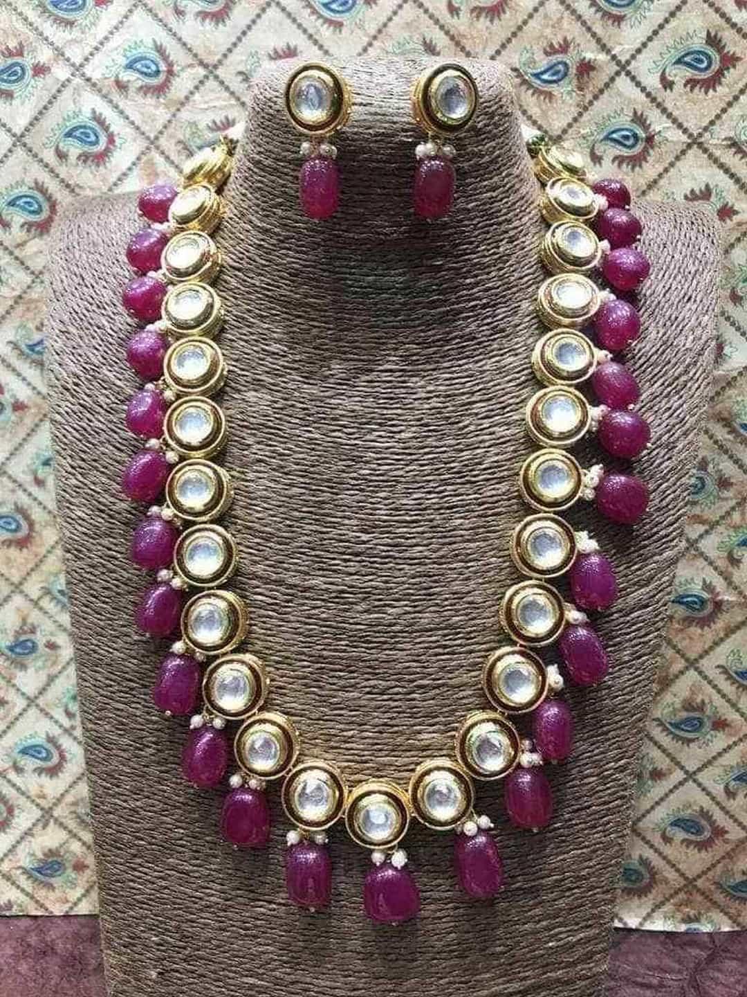 Ishhaara Round Kundan Necklace With Pink Beads