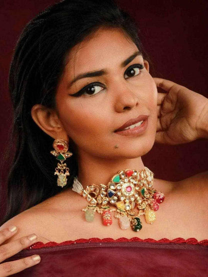 Ishhaara Round Navratan Choker Necklace Set