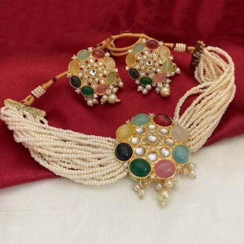 Ishhaara Round Navratna Choker Necklace Set