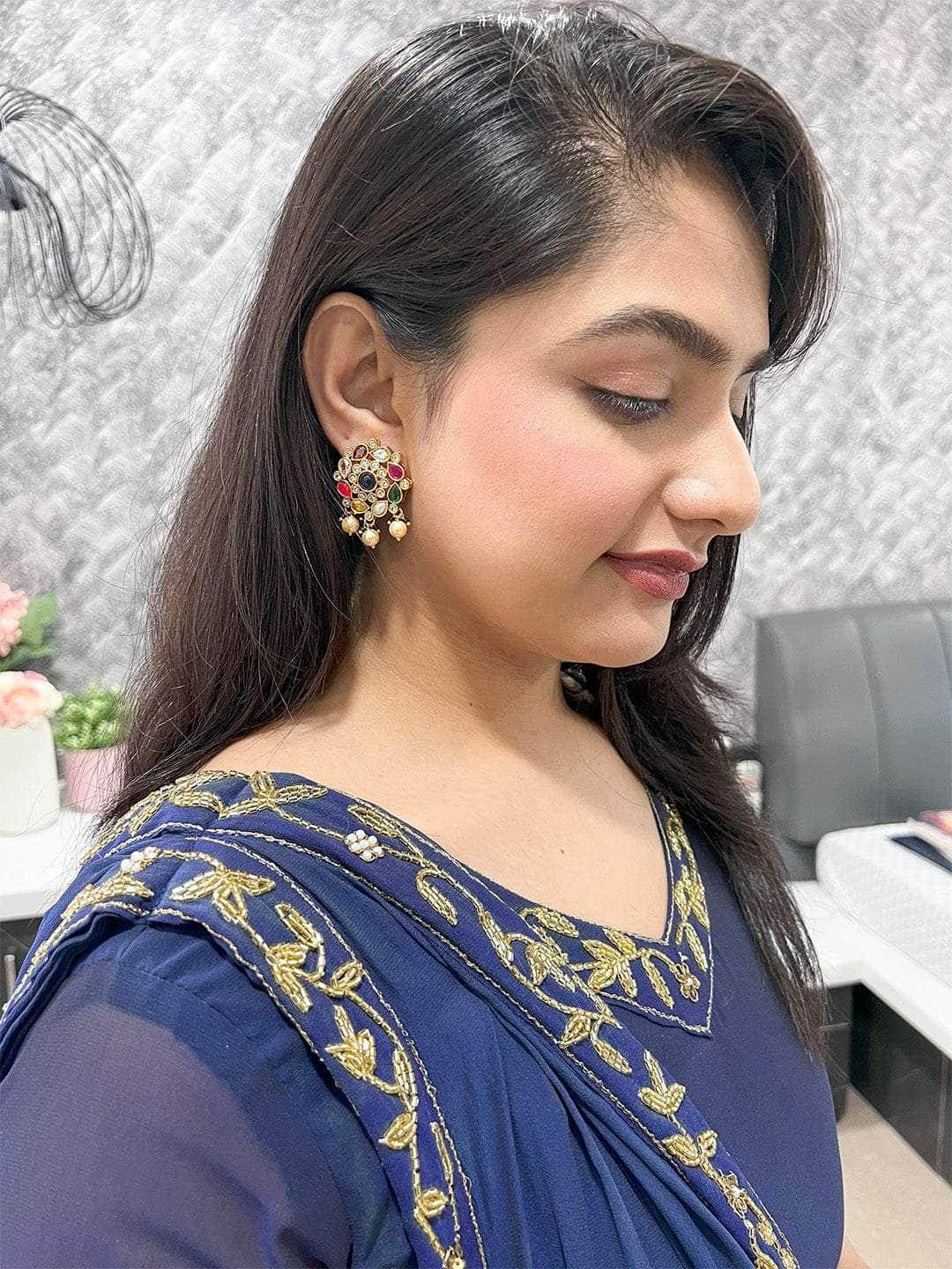 Ishhaara Round Navratna Earrings