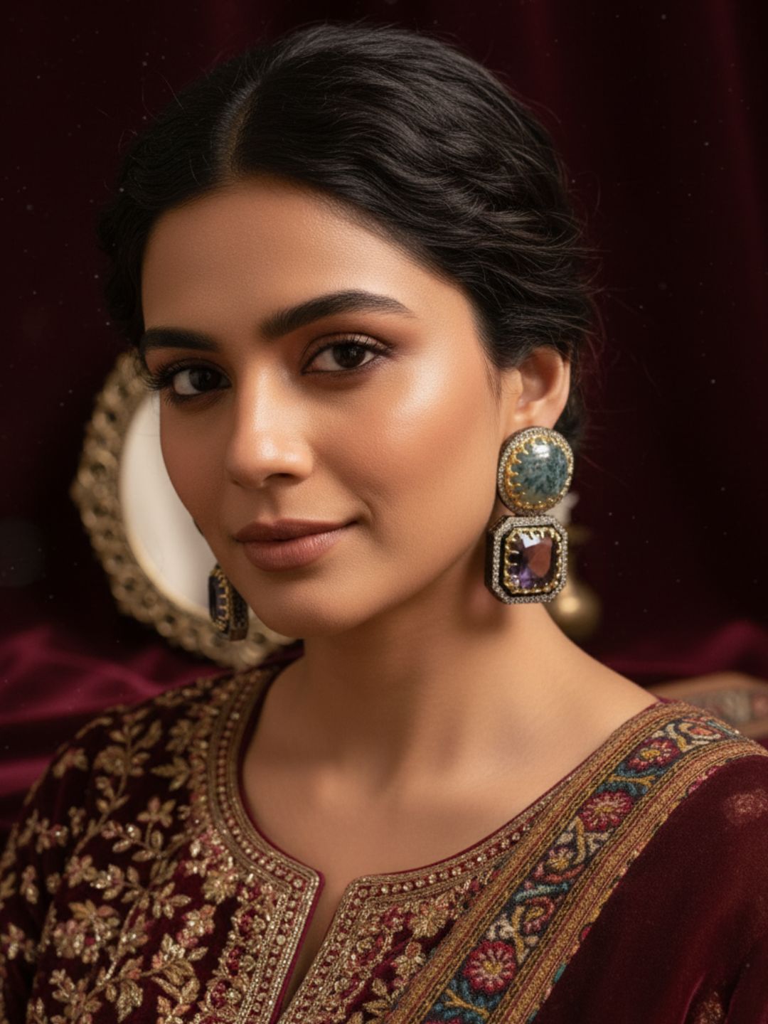 Ishhaara Round Shaped Doublette Earrings