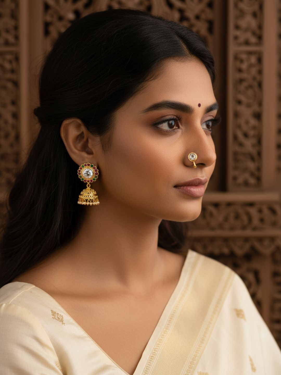 Ishhaara Round Shaped Kundan Nath